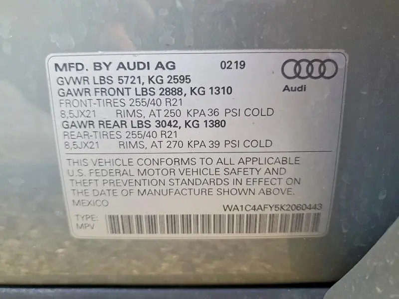 2019 AUDI SQ5 PRESTIGE  