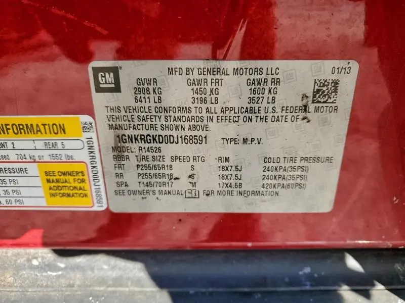 2013 CHEVROLET TRAVERSE LT  