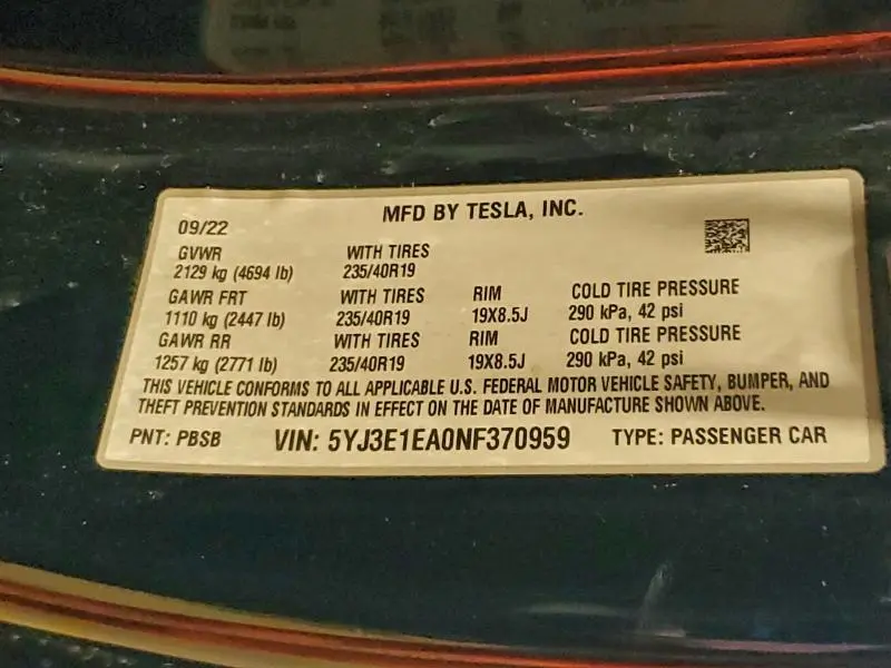 2022 TESLA MODEL 3   