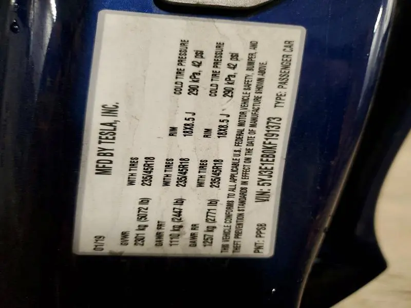 2019 TESLA MODEL 3   