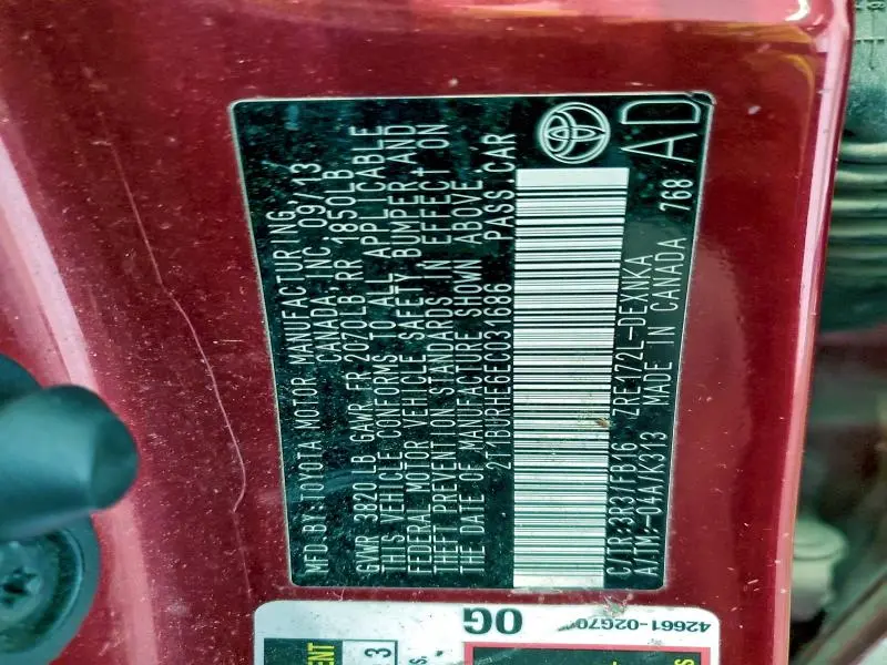 2014 TOYOTA COROLLA L  