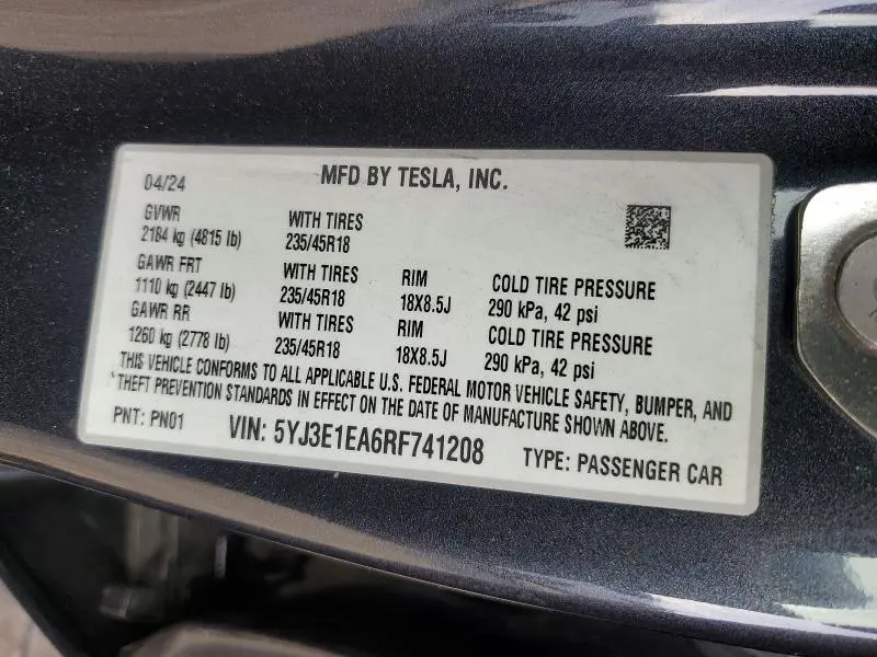 2024 TESLA MODEL 3   