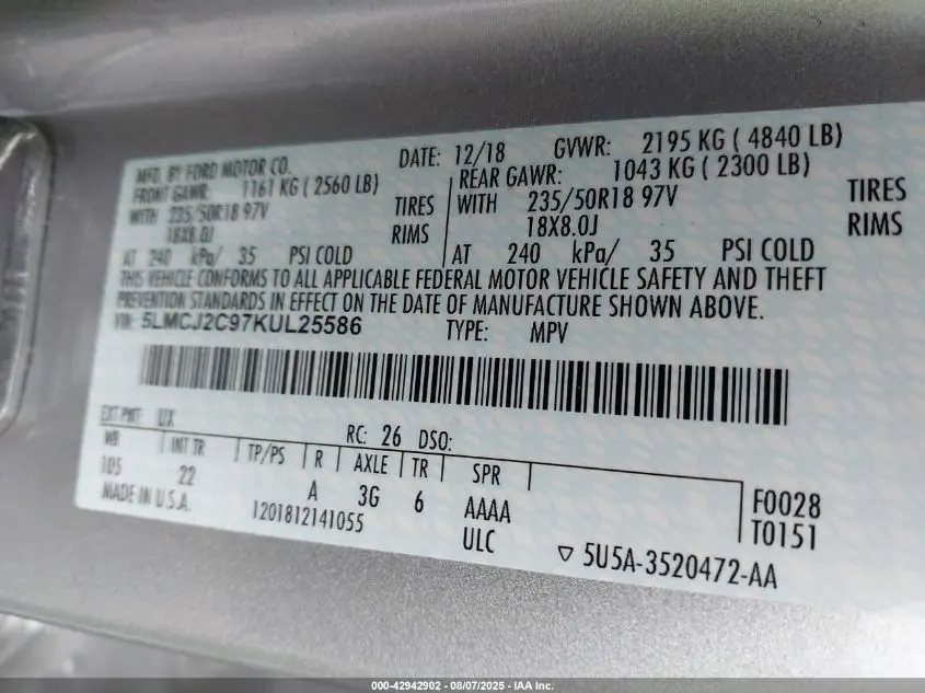 2019 LINCOLN MKC SELECT