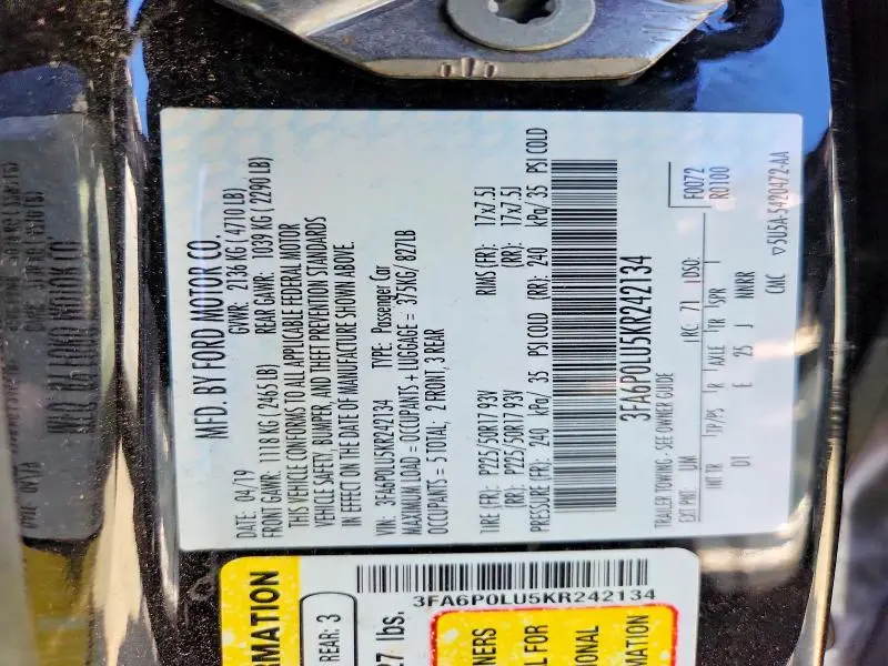 2019 FORD FUSION SE  