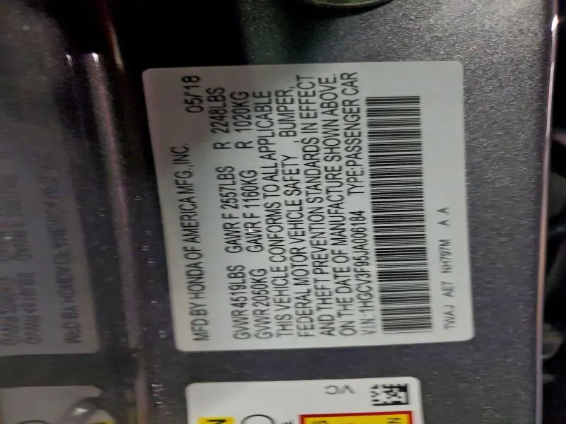 2018 HONDA ACCORD TOURING HYBRID  