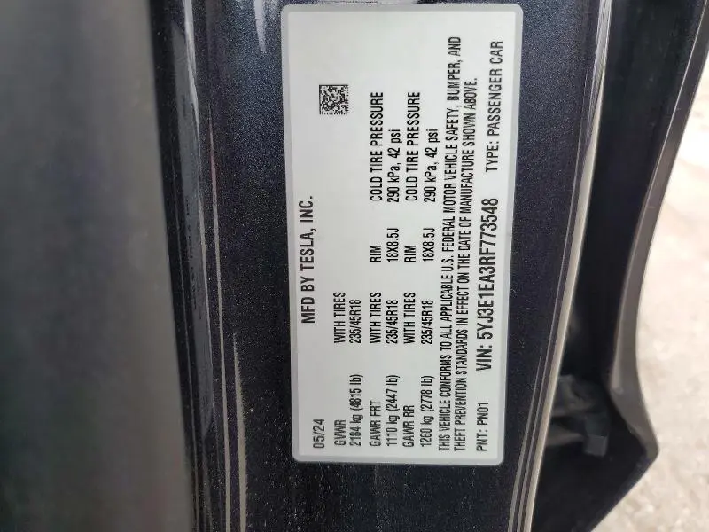 2024 TESLA MODEL 3   