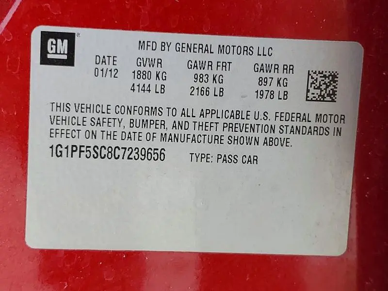 2012 CHEVROLET CRUZE LT  