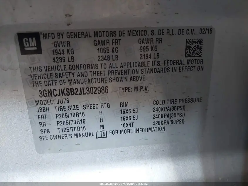2018 CHEVROLET TRAX LS