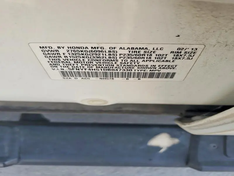 2013 HONDA PILOT EXL  