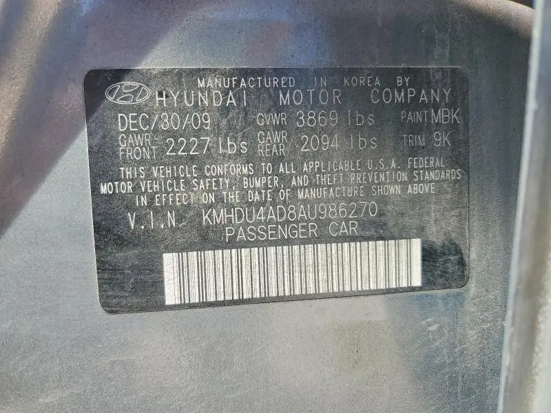 2010 HYUNDAI ELANTRA BLUE  