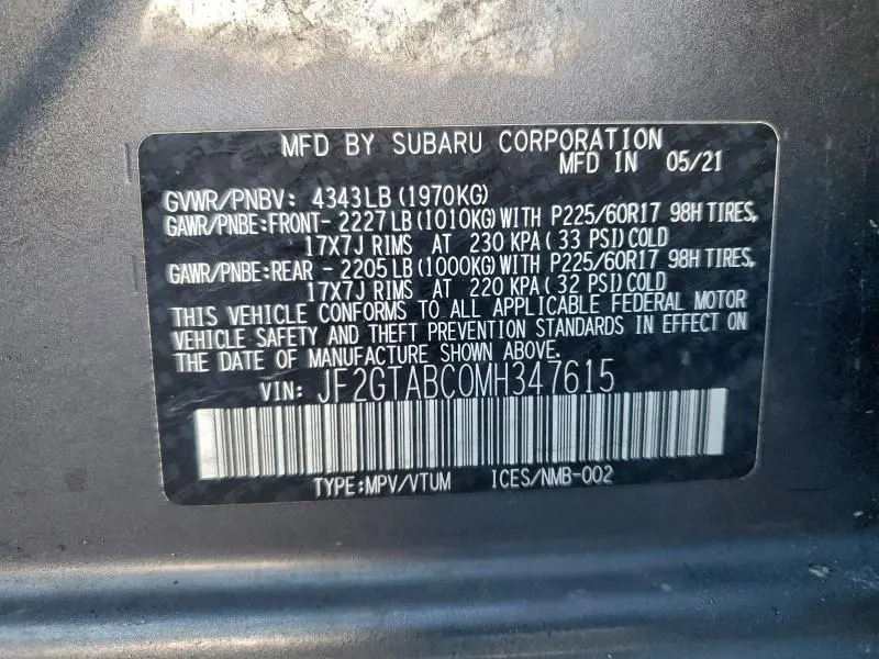 2021 SUBARU CROSSTREK   