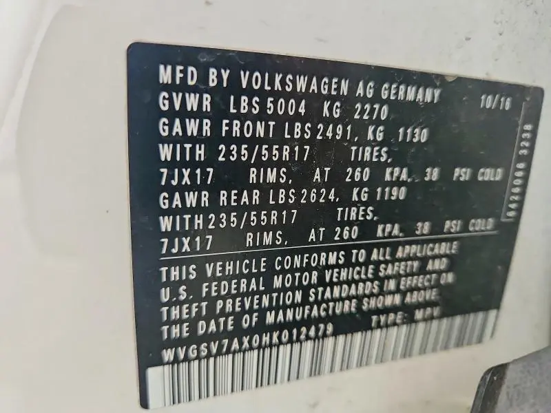 2017 VOLKSWAGEN TIGUAN WOLFSBURG  