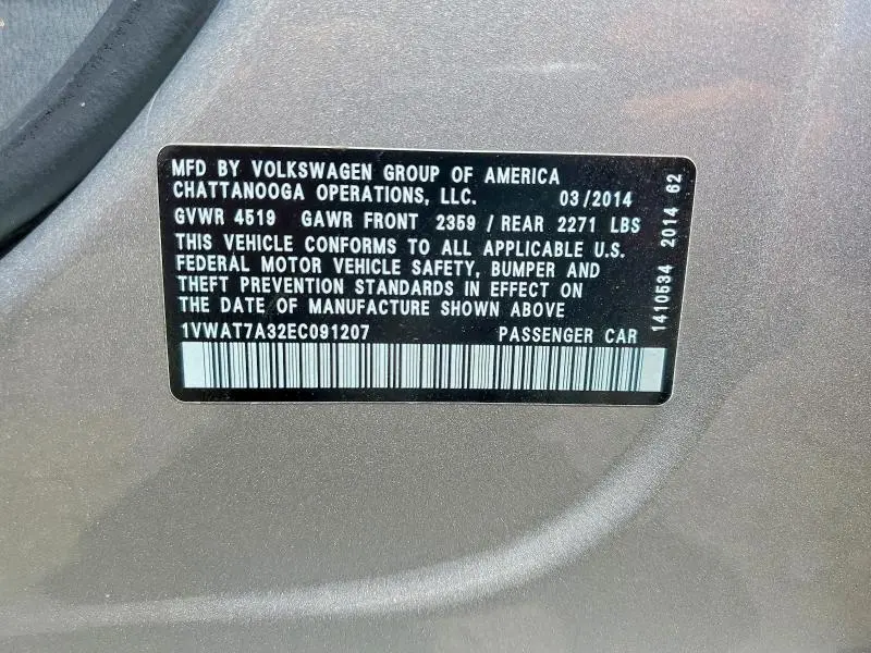 2014 VOLKSWAGEN PASSAT S  