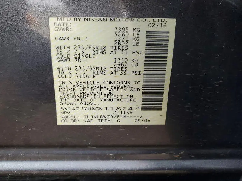 2016 NISSAN MURANO SL  