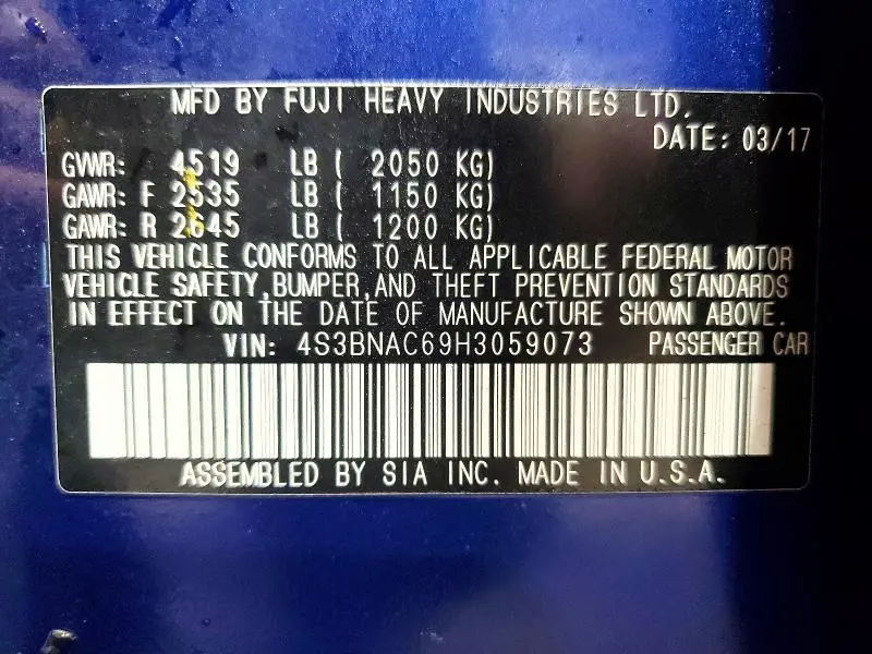 2017 SUBARU LEGACY 2.5I PREMIUM  