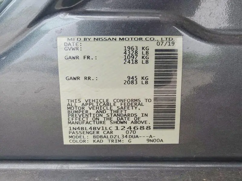 2020 NISSAN ALTIMA S  