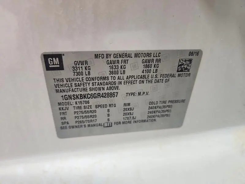 2016 CHEVROLET TAHOE K1500 LT  