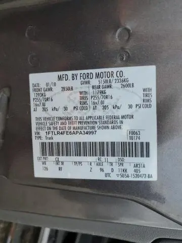 2010 FORD RANGER SUPER CAB  