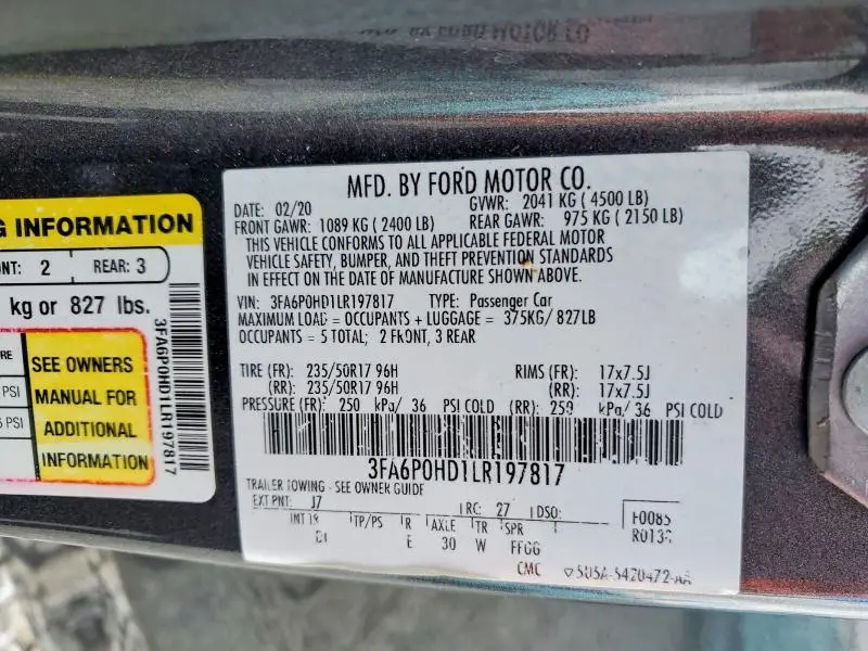 2020 FORD FUSION SE  