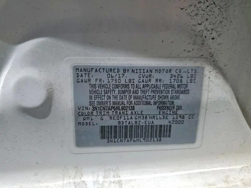 2017 NISSAN VERSA 1.6 S  