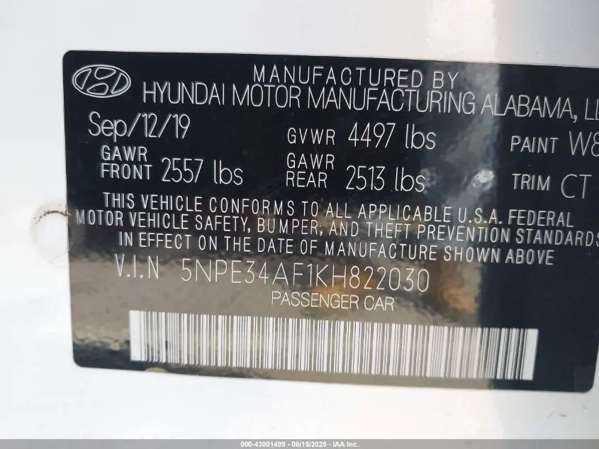 2019 HYUNDAI SONATA SPORT