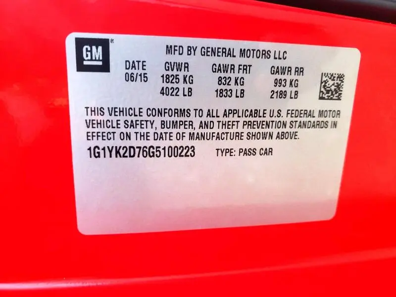 2016 CHEVROLET CORVETTE STINGRAY Z51 2LT  