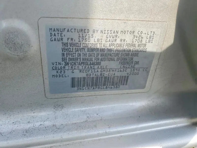 2016 NISSAN VERSA 1.6 SV  