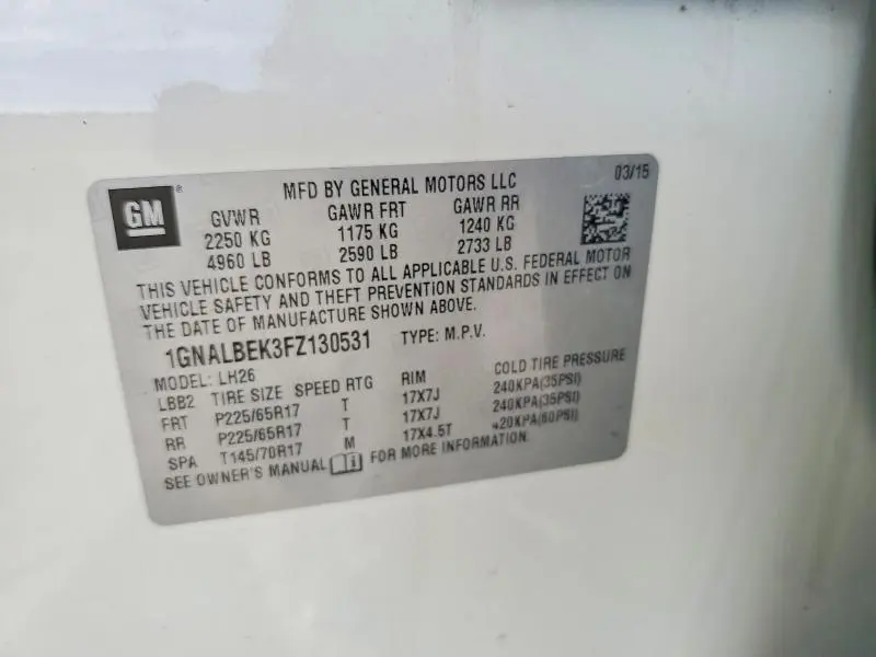 2015 CHEVROLET EQUINOX LT  