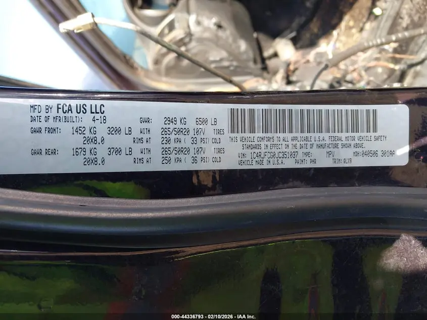 2018 JEEP GRAND CHEROKEE HIGH ALTITUDE 4X4