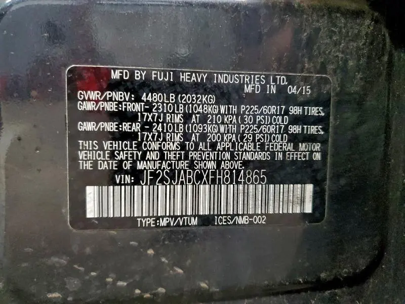 2015 SUBARU FORESTER 2.5I  