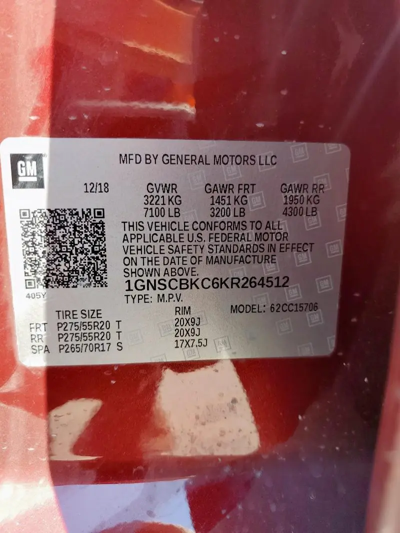 2019 CHEVROLET TAHOE C1500 LT  