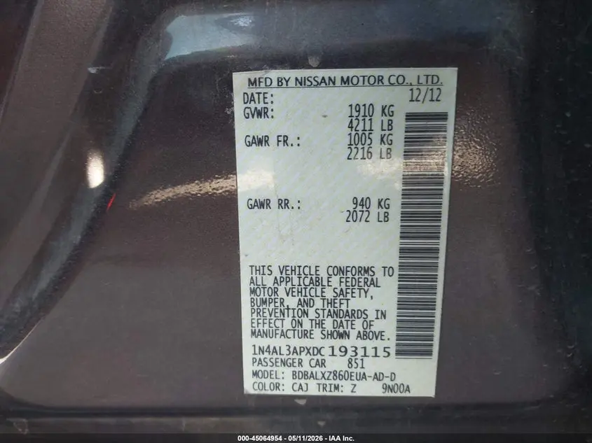 2013 NISSAN ALTIMA 2.5 SL