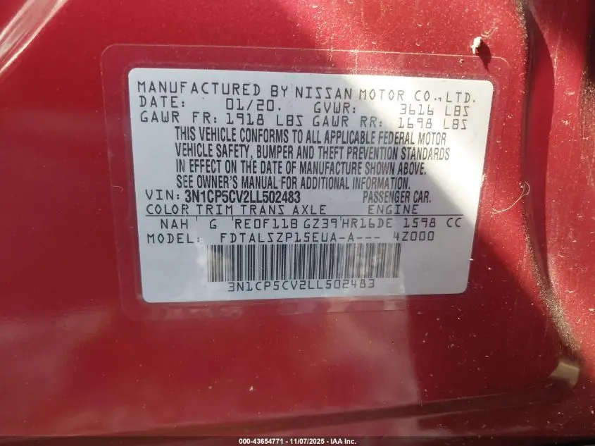 2020 NISSAN KICKS SV XTRONIC CVT