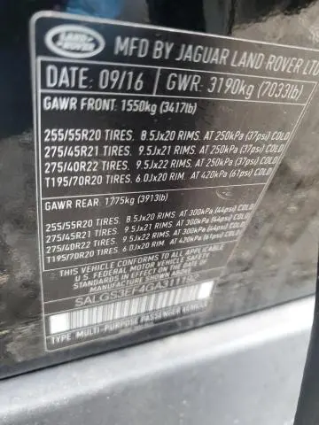 2016 LAND ROVER RANGE ROVER SUPERCHARGED  