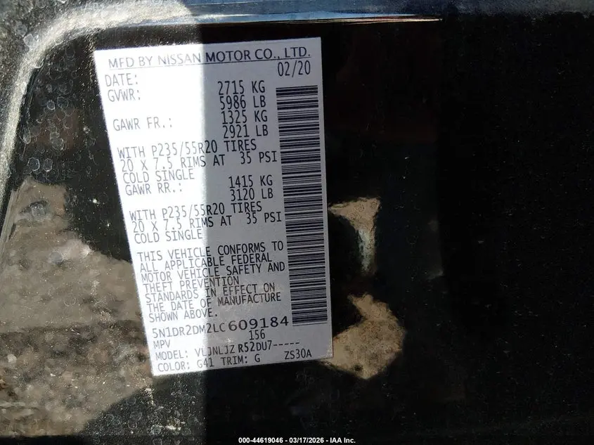 2020 NISSAN PATHFINDER PLATINUM 4WD