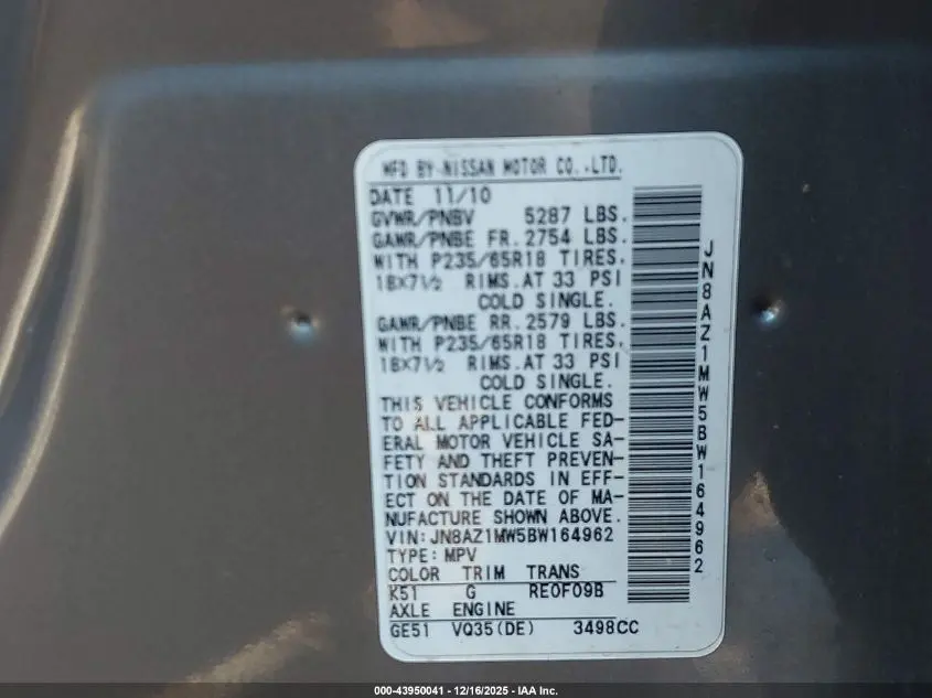 2011 NISSAN MURANO S