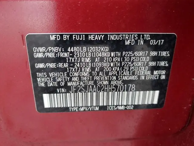 2017 SUBARU FORESTER 2.5I