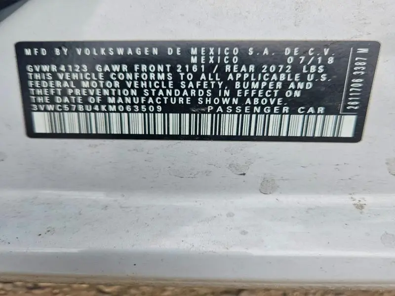 2019 VOLKSWAGEN JETTA S  
