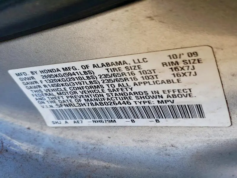 2010 HONDA ODYSSEY EXL  
