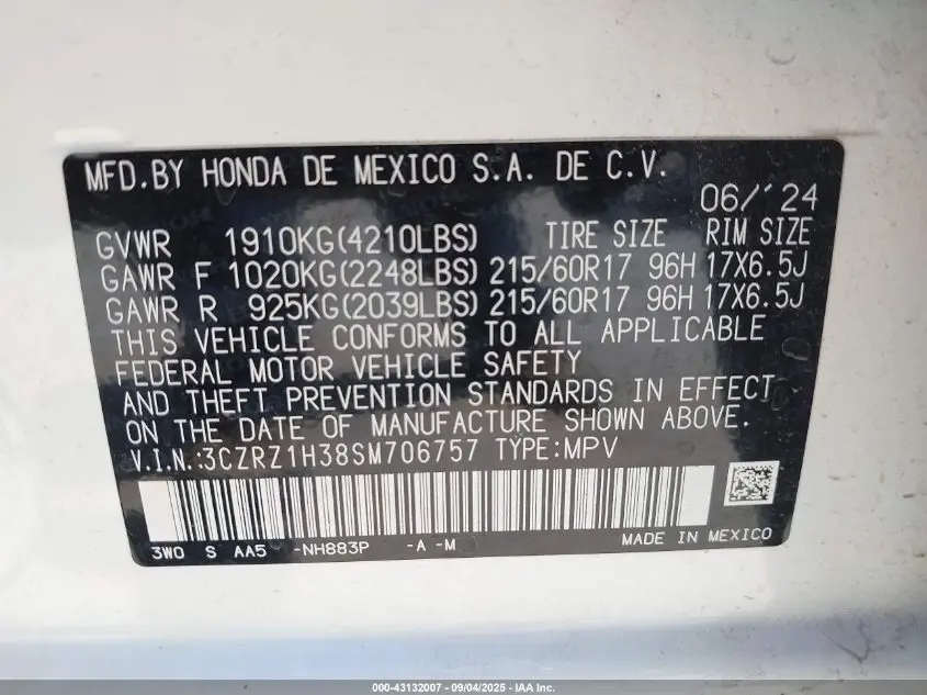 2025 HONDA HR-V 2WD LX