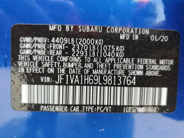 2020 SUBARU WRX LIMITED  