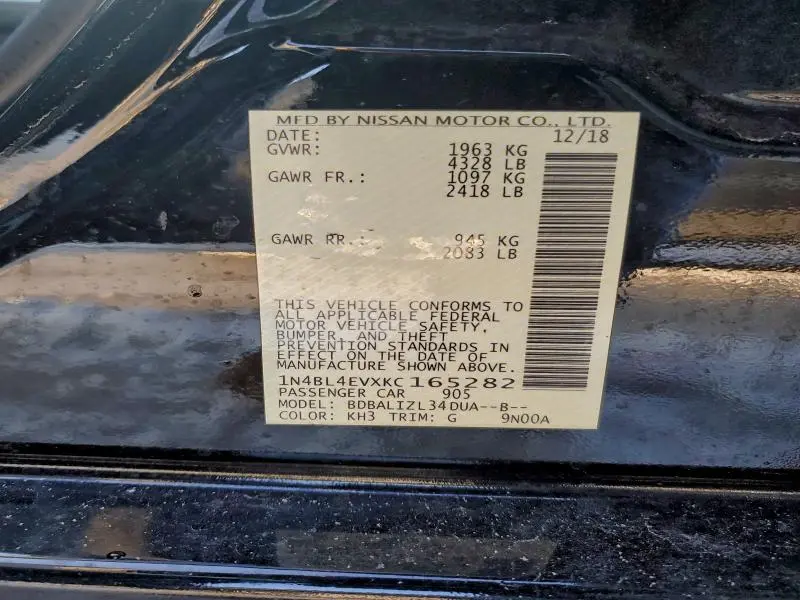 2019 NISSAN ALTIMA SL  