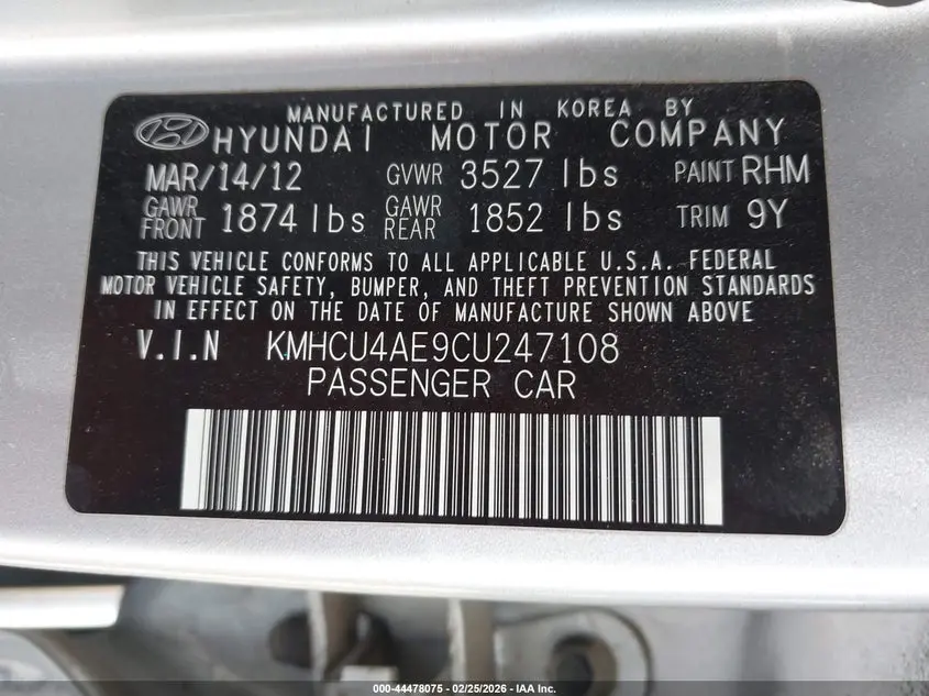 2012 HYUNDAI ACCENT GLS