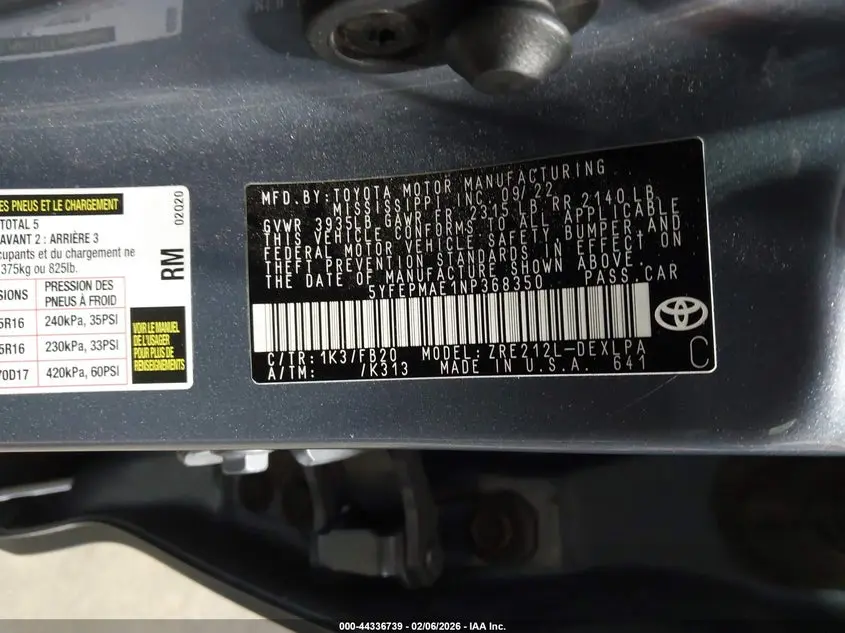 2022 TOYOTA COROLLA LE