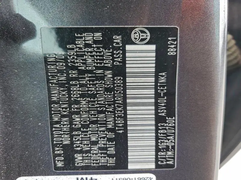 2010 TOYOTA CAMRY BASE  