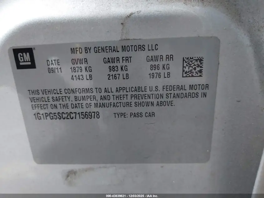 2012 CHEVROLET CRUZE 2LT