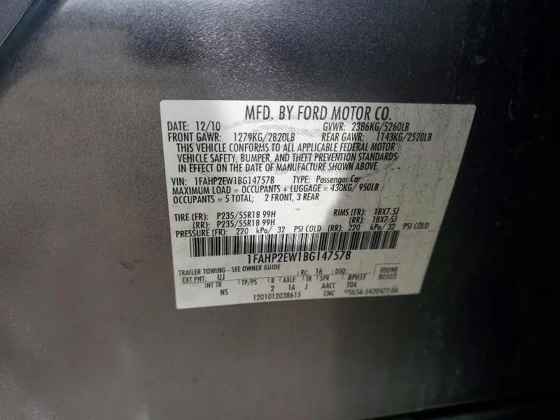 2011 FORD TAURUS SEL  