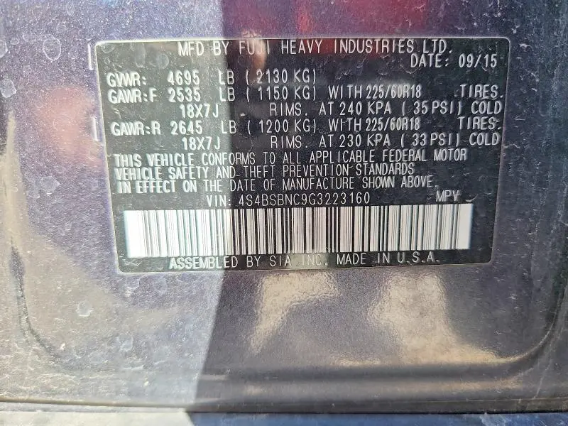 2016 SUBARU OUTBACK 2.5I LIMITED  