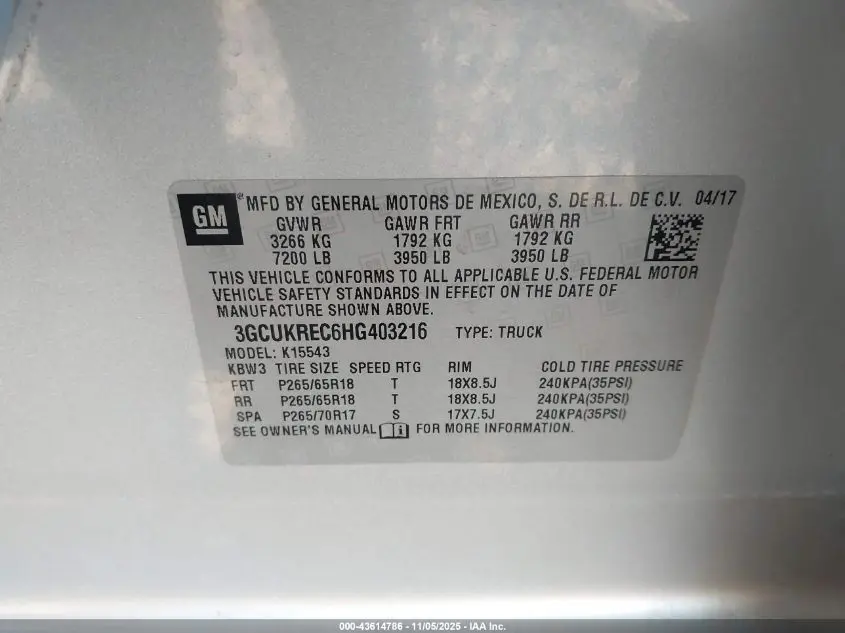 2017 CHEVROLET SILVERADO 1500 2LT