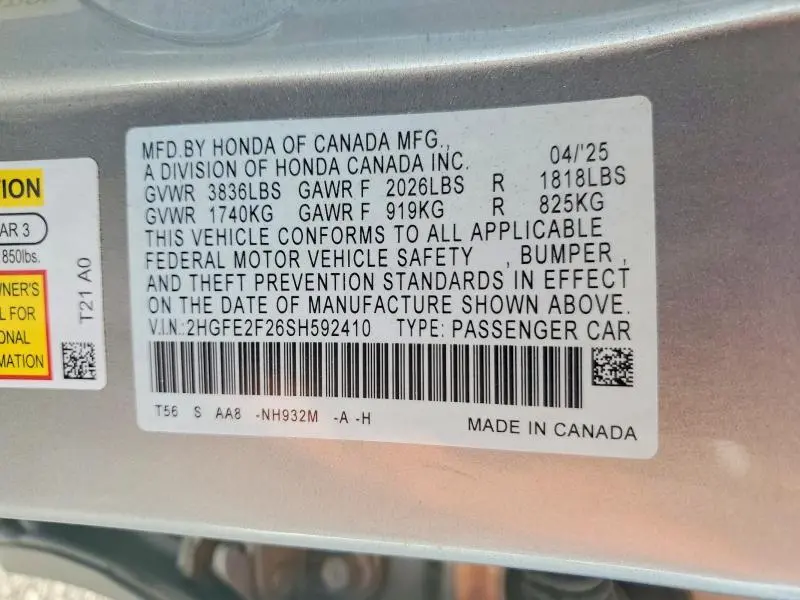 2025 HONDA CIVIC LX  